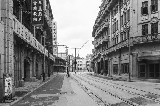 老上海街景黑白照片