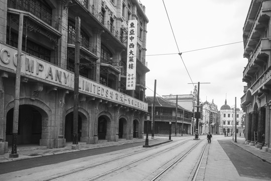 老上海街景黑白照片
