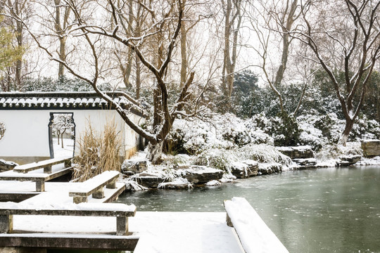 园林庭院雪景