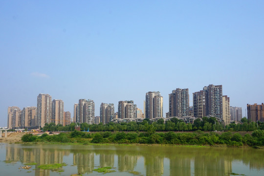 绵阳安昌河两岸城市风光