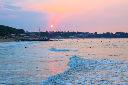 海边日出 海浪