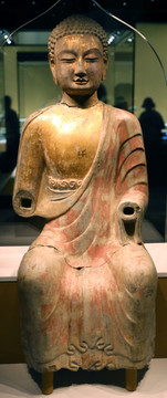 北齐石雕彩绘菩萨像