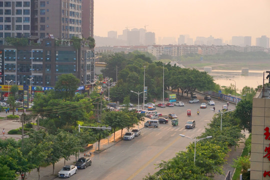 绵阳安昌河两岸城市风光