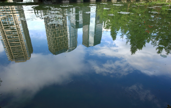 湖景 蓝天白云倒影