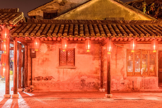 西塘烟雨长廊夜色