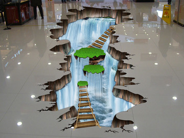 3D瀑布地板畫