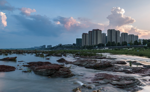 岷江晚霞 城市夜景