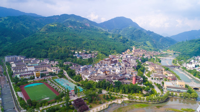 水磨古镇地震灾后重建航拍全景图