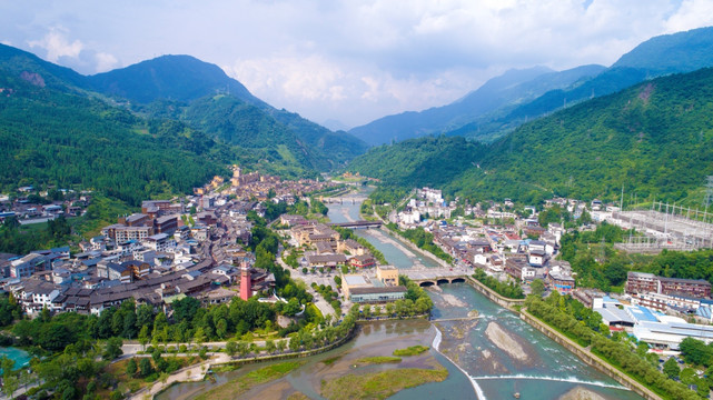 水磨古镇地震灾后重建航拍全景图