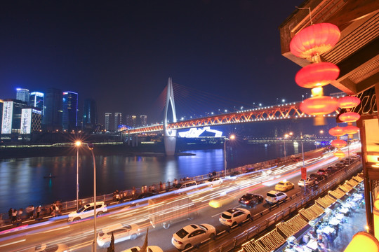 洪崖洞夜景 千厮门大桥夜景