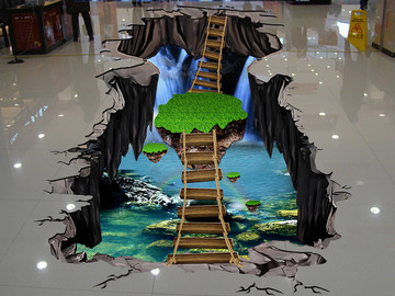 3D瀑布地板畫