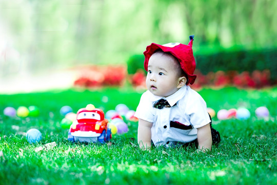 草地上的婴幼儿