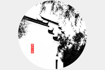 水墨畫(huà)徽派建筑