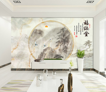 大理石紋水墨山水畫(huà)電視背景墻