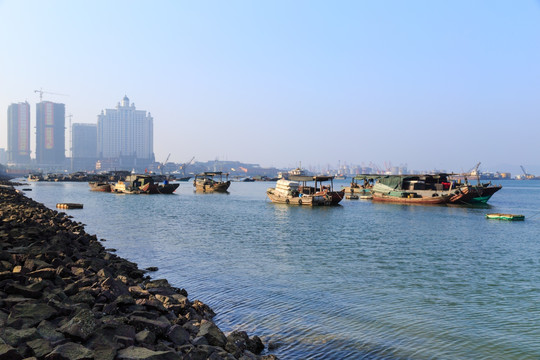防城港西湾风光 渔船