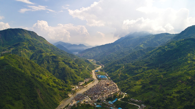 水磨古镇地震灾后重建航拍全景图