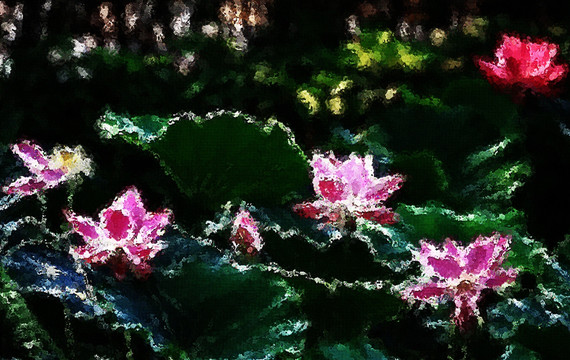 荷花油畫