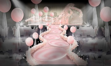 粉色梦幻气球婚礼手绘效果图