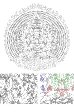 千手千眼觀音佛像矢量線描稿