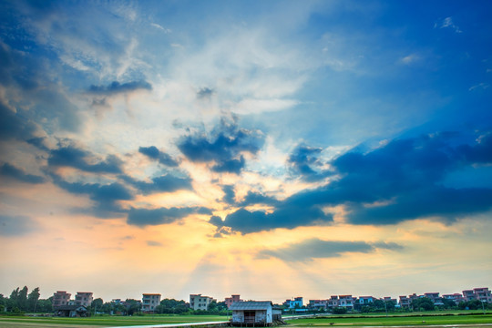 田园田野夕阳黄昏