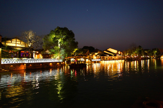 周庄 水乡 江南建筑 夜景 灯