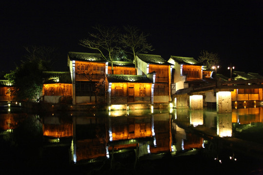 周庄 水乡 江南建筑 夜景 灯