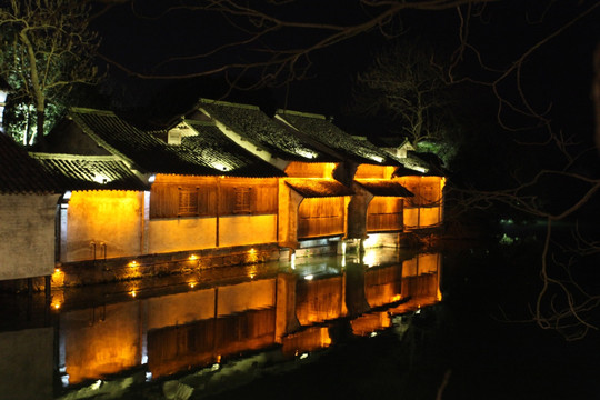 周庄 水乡 江南建筑 夜景 灯