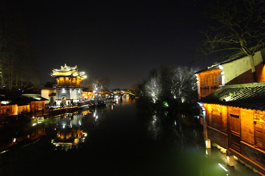 周庄 水乡 江南建筑 夜景 灯