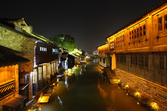 周庄 水乡 江南建筑 夜景 灯