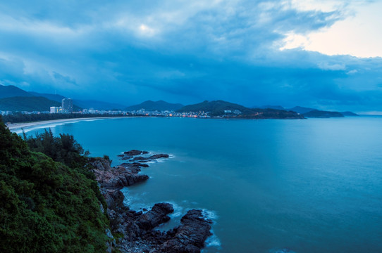 海边 天空朝霞 礁石 海浪 海