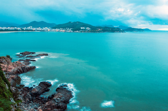 海边 天空朝霞 礁石 海浪 海