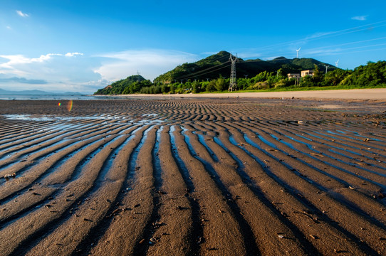 海边夕阳 天空晚霞 滩涂 倒影