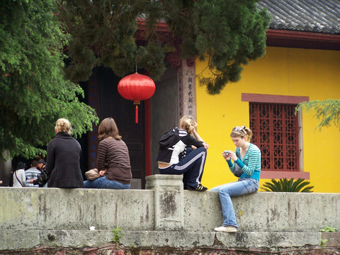 外国女孩 西方人在中国旅游