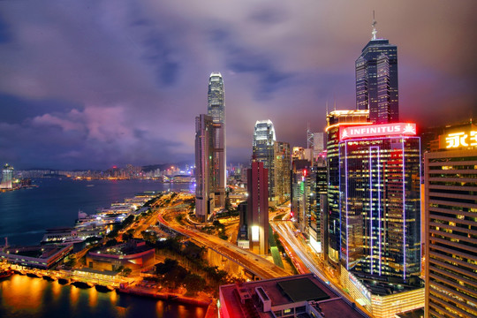香港维多利亚港城市夜景风光