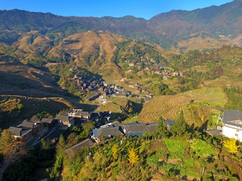 航拍龙胜龙脊梯田大瑶寨观景区