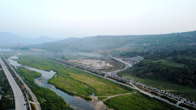 航拍陕西蓝田新城灞河白鹿原