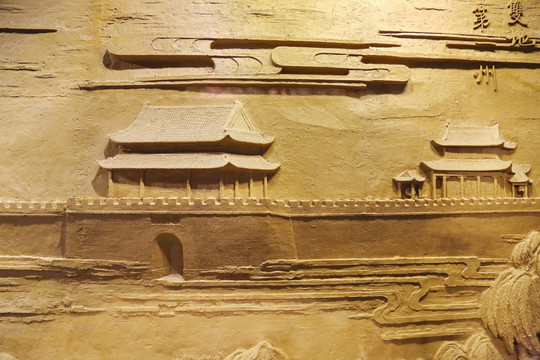 壁刻古代涿州城楼城墙