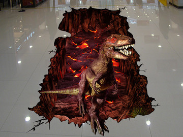 3D地板畫恐龍巖漿