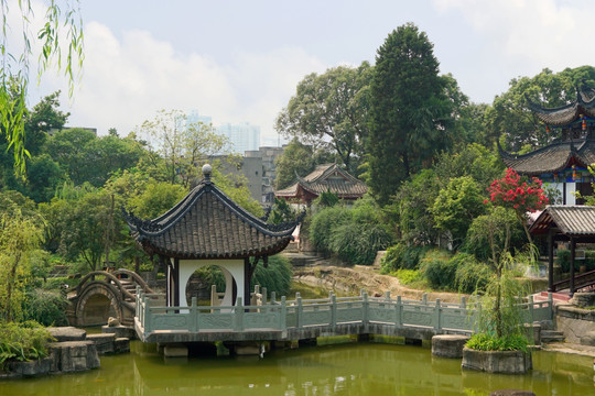 中式水景园林 水榭亭台