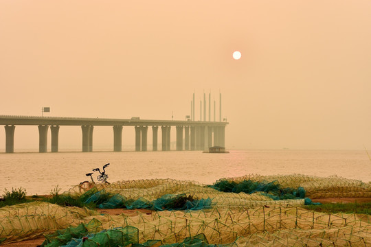 跨海大桥 落日夕阳