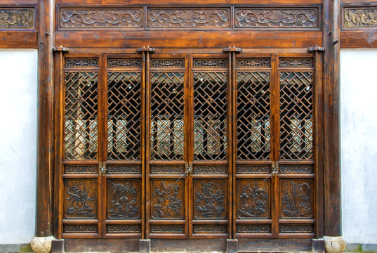 中式雕花六扇门木门