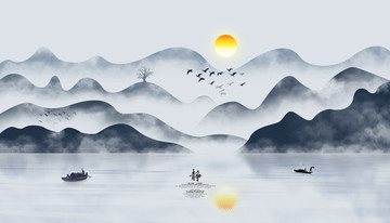 中国风 国画山水 水墨山水画