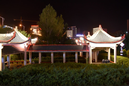 古亭子夜景，传统亭子夜景