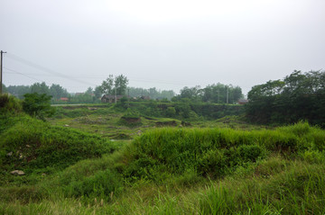 阴雨绵绵的乡村田野