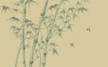 竹子麻雀新中式古典背景墙工笔画