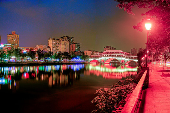 成都安顺廊桥夜景 全景图