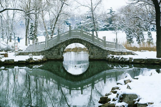 石桥雪景