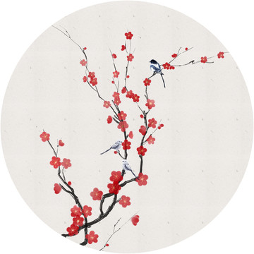 水墨紅梅