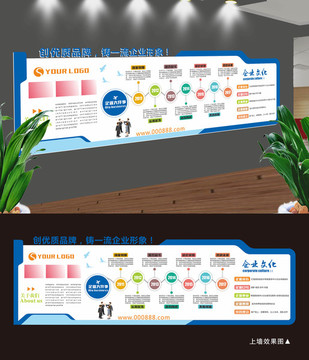 大氣藍色大型企業(yè)文化墻模板