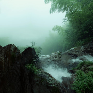 山泉 瀑布 流水 山溪 云雾